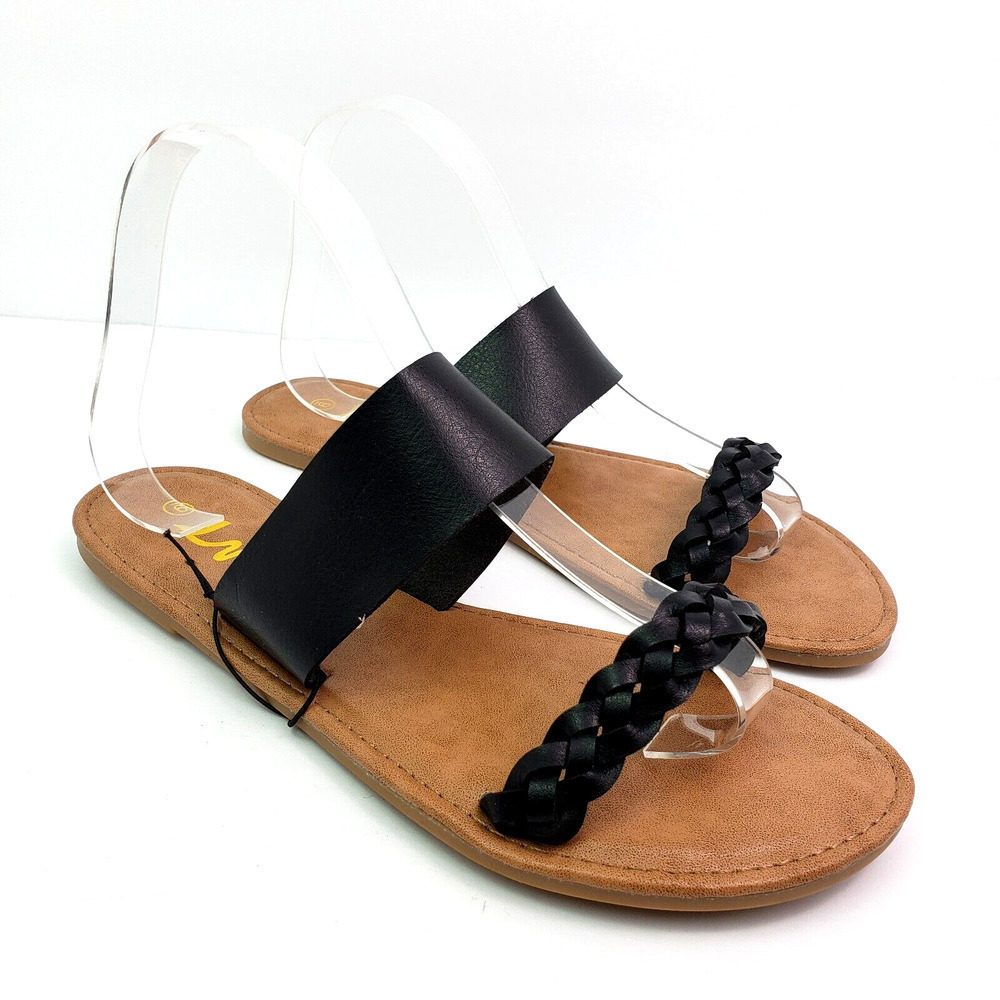 LM Womens Size 9 Black Slip On Casual Flat Slide Sandals